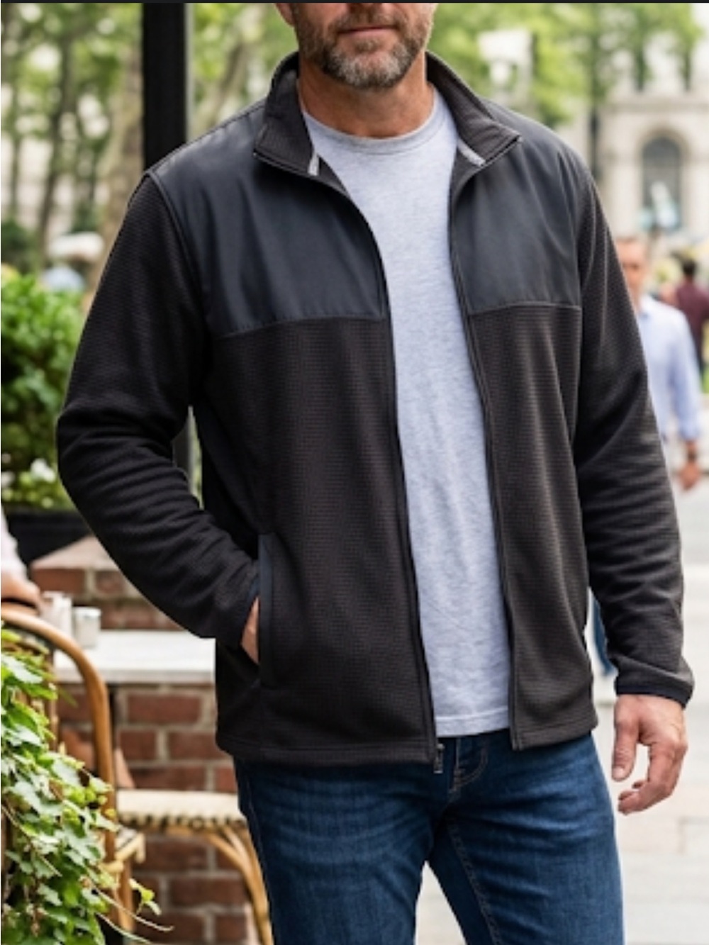 Athletic Works Men's Black Waffle Pattern Full Zip Jacket Size 2XL 50-52 Shaket